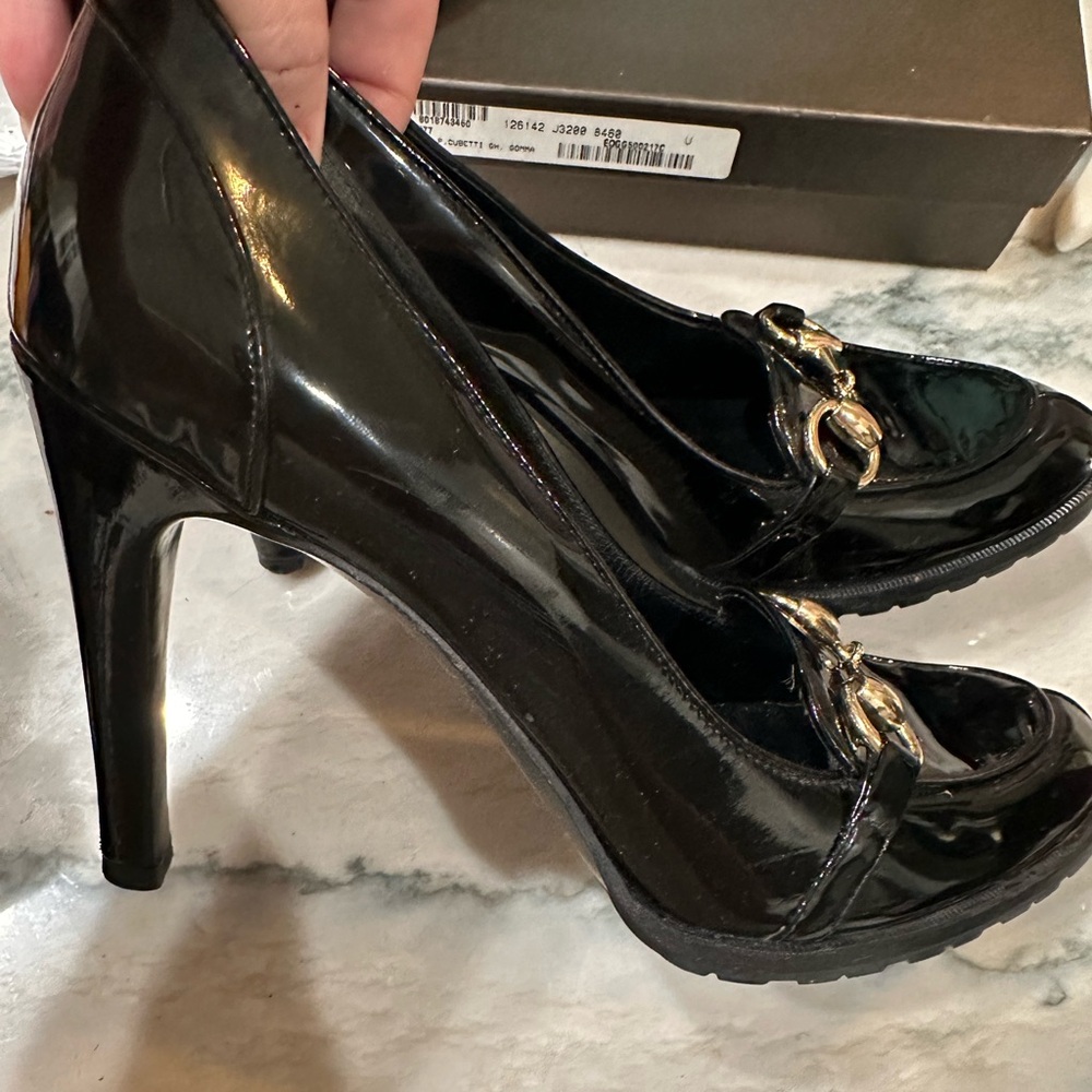Gucci horsebit propora loafer heels patent leather excellent used box damaged